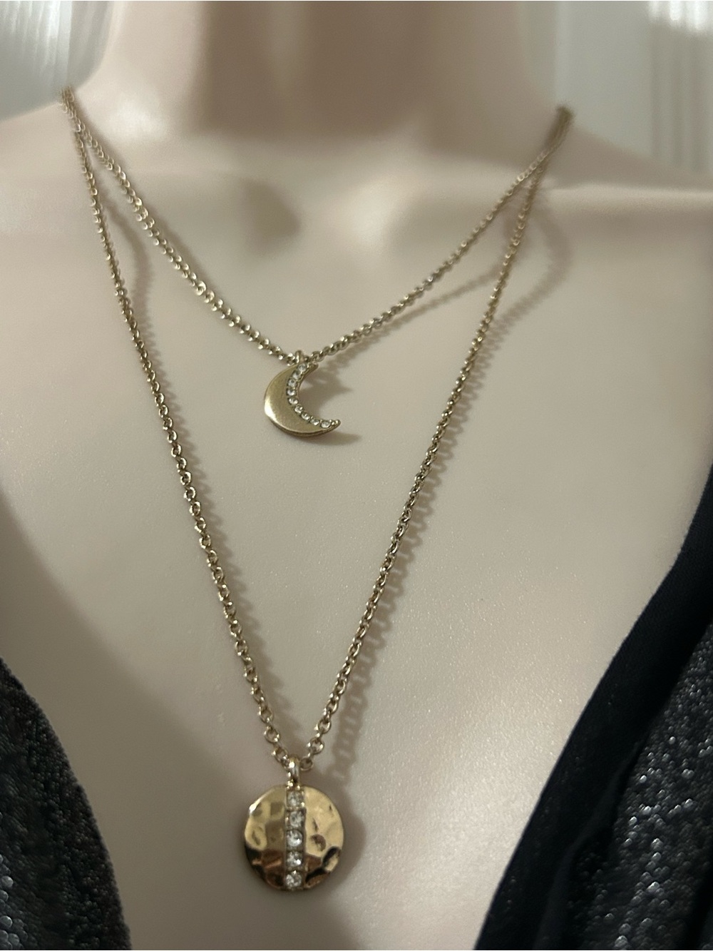 J. Crew Gold-Tone Double-Layer Moon & Disc Pendant Necklace